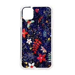 Festive Floral Pattern Christmas Blue Floral Flower Foliage Leaves Pattern Red Snow Winter Iphone 11 Tpu Uv Print Case by Maspions