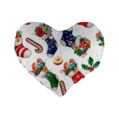 Christmas Socks Gloves Candy Cane Stocking Seamless Standard 16  Premium Flano Heart Shape Cushions by Grandong