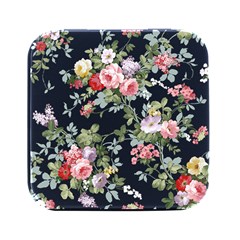 Floral Elements Peony Chinese Rose Square Metal Box (black) by Grandong