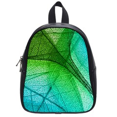 3d Leaves Texture Sheet Blue Green School Bag (small) by Cemarart