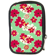 Retro 1960s Flowers Pattern Compact Camera Leather Case by violetheavensky