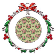 Retro 1880s Flowers Pattern 9 Metal X mas Wreath Ribbon Ornament by violetheavensky