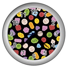 Ecstasy Pills Pattern Wall Clock (silver) by Valentinaart