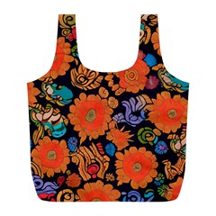 Mid Century Retro Floral 1970s 1960s Pattern 49 Full Print Recycle Bag (l) by violetheavensky