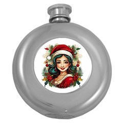 Young Woman With Santa Claus Clothes Isolated Illustration Wb Round Hip Flask (5 Oz) by dflcprintsclothing