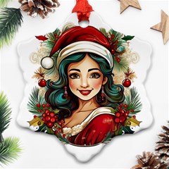 Young Woman With Santa Claus Clothes Isolated Illustration Wb Ornament (snowflake) by dflcprintsclothing