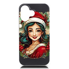 Young Woman With Santa Claus Clothes Isolated Illustration Wb Iphone 16 Black Uv Print Pc Hardshell Case by dflcprintsclothing