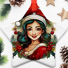 Young Woman With Santa Claus Clothes Isolated Illustration Wb Ornament (star) by dflcprintsclothing