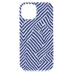 Blue And White Abstract Stripes Iphone 15 Plus Black Uv Print Pc Hardshell Case by SpinnyChairDesigns