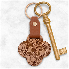 Funky Alien Pattern Abstract Colourful Drawing Engraved Wood Key Chain by Posterlux