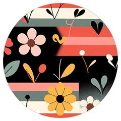  Minimalist Pattern With Simple Lines,flower And Shapes, Creating A Clean And Modern Round Trivet by myclothy