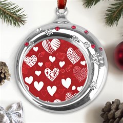 Valentine Metal Snowflake Red Crystal Round Ornament by pollyparadiseartshop