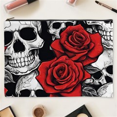 Roses And Skulls Cosmetic Bag (xxxl) by pollyparadiseartshop