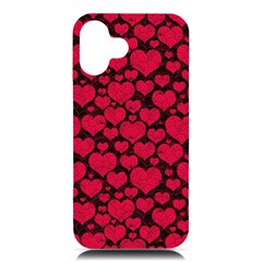 Valentines Day Hearts Pattern Love Red Iphone 16 Plus Black Uv Print Pc Hardshell Case by Maspions