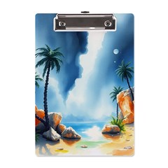 Delicate Watercolor Painting Surreal Oasis Scene With Intense Dramatic Lighting A5 Acrylic Clipboard by pollyparadiseartshop