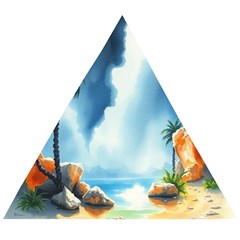 Delicate Watercolor Painting Surreal Oasis Scene With Intense Dramatic Lighting Wooden Puzzle Triangle by pollyparadiseartshop