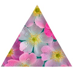 Pink Neon Flowers Flower Wooden Puzzle Triangle by Cemarart