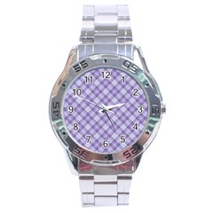 Purple Plaid Tartan 2 Diagonal Stainless Steel Analogue Watch by dressshop