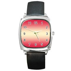 Crimson Red To Cream Yellow Bilinear Gradient Square Metal Watch by GradientsOmbre