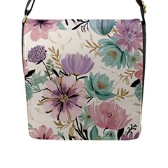 Flowers Pattern Floral Flap Closure Messenger Bag (l) by Sabxi