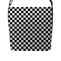 Pattern Checkered Squares Black White Pattern Flap Closure Messenger Bag (l) by Sabxi