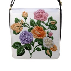 Embroidery Roses Floral Design Flap Closure Messenger Bag (l) by Sabxi