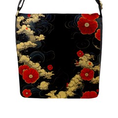 Korean Art Flowers Asian Pattern Flap Closure Messenger Bag (l) by Sabxi