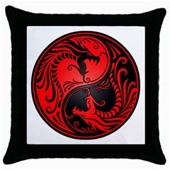 Red Yin Yang Dragons Throw Pillow Case (black) by JeffBartels