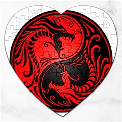 Red Yin Yang Dragons Jigsaw Puzzle (heart) by JeffBartels