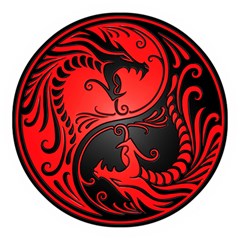 Red Yin Yang Dragons Wooden Puzzle Round by JeffBartels